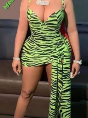 Neon Green Zebra-Print Bodycon Mini Dress
